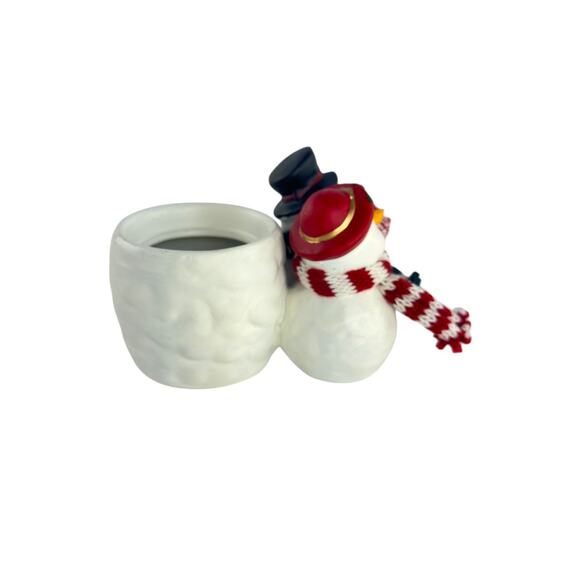 Vintage Ceramic Snowman Couple Planter with Scarves Christmas Vase Holiday Decor - Picture 8 of 15